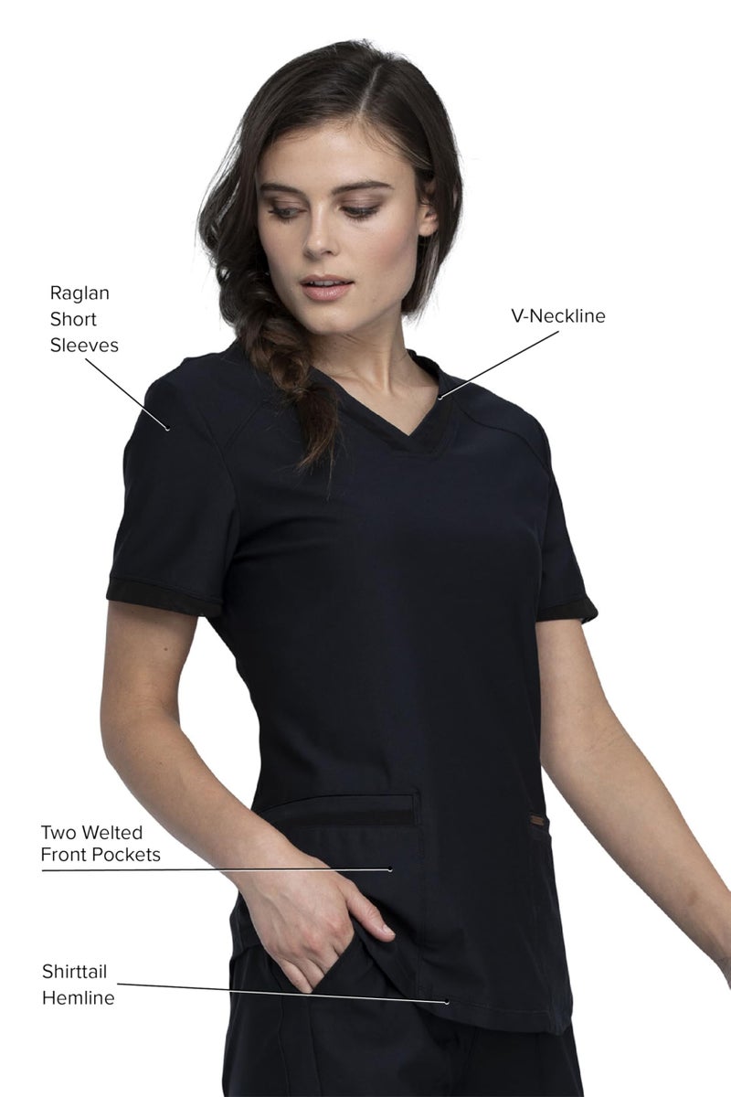 Cherokee Form Scrub Tops for Women, Stretchy V-Neck Knit Scrub Top CK840, XL, Black - Image 2